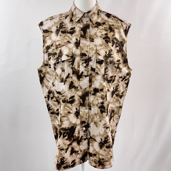 New SAMSOE SAMSOE Oversized Sleeveless Button Down Shirt Camo Clay Size XXS - Picture 6 of 16